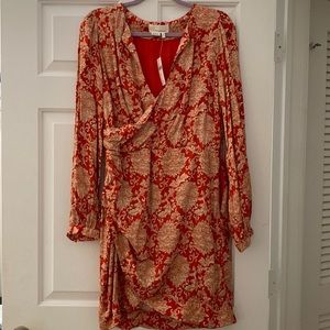 Anthropologie - silk cream/orange - long sleeve dress - size 12 - NEVER WORN